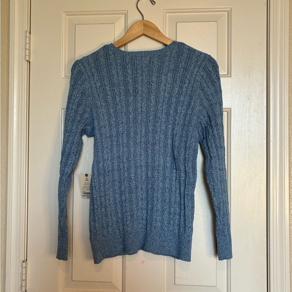 Elegant Blue Cable Knit Sweater - Picture 3 of 7
